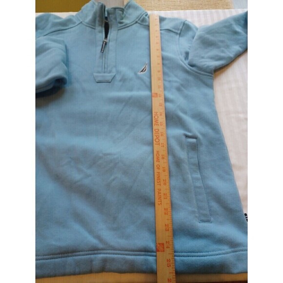 Nautica mens 1/4 zip blue pullover M sweatshirt logo pockets classic layer - Picture 11 of 12